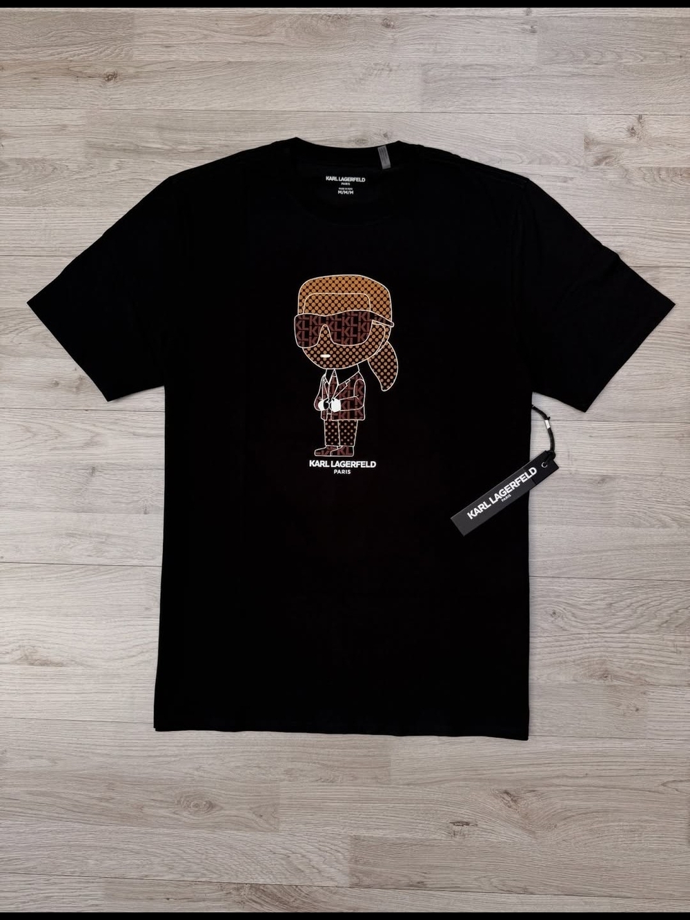 Karl Lagerfeld Black T-Shirt with Brown & White Cartoon Logo